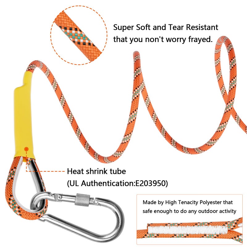 X XBEN Outdoor Climbing Rope 20M (64ft) Rock Climbing Rope, Escape Rope Climbing Equipment Fire Rescue Parachute Rope (64 Foot) - Orange - Image 3